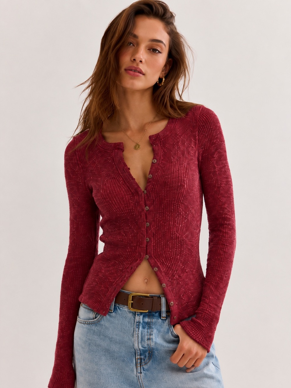 ♥️ NWOT-  Never worn. We The Free Berry Red Textured Button Front Cardigan Sz M